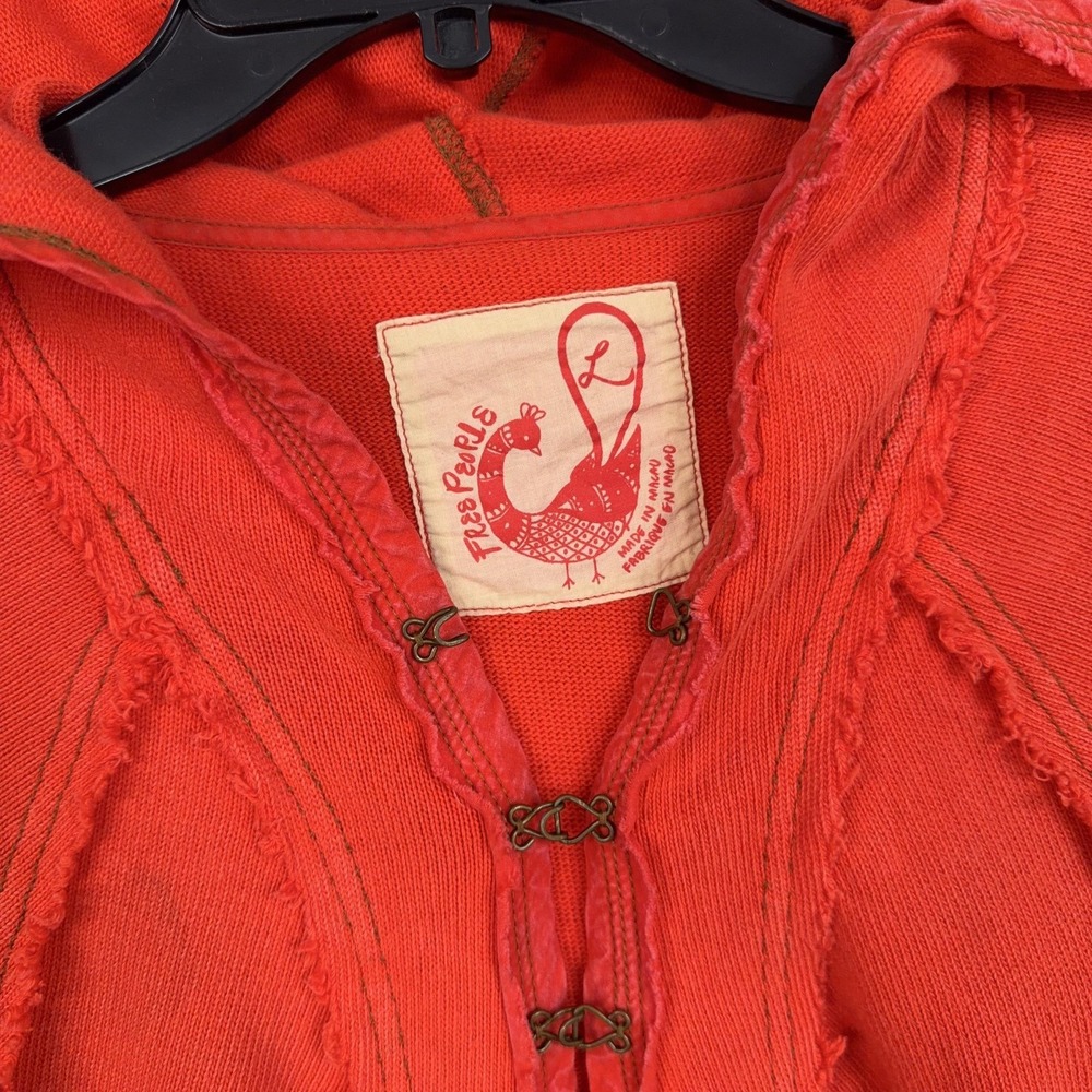 Free People Shirt Womens Large Orange Hooded Tunic Top Boho Distressed Grunge - Picture 6 of 16